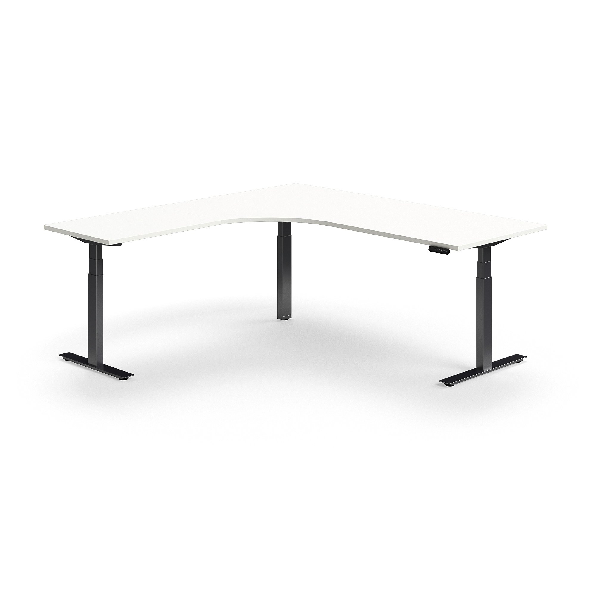 Výškovo nastaviteľný stôl QBUS, rohový, 2000x2000 mm, čierny rám, biela